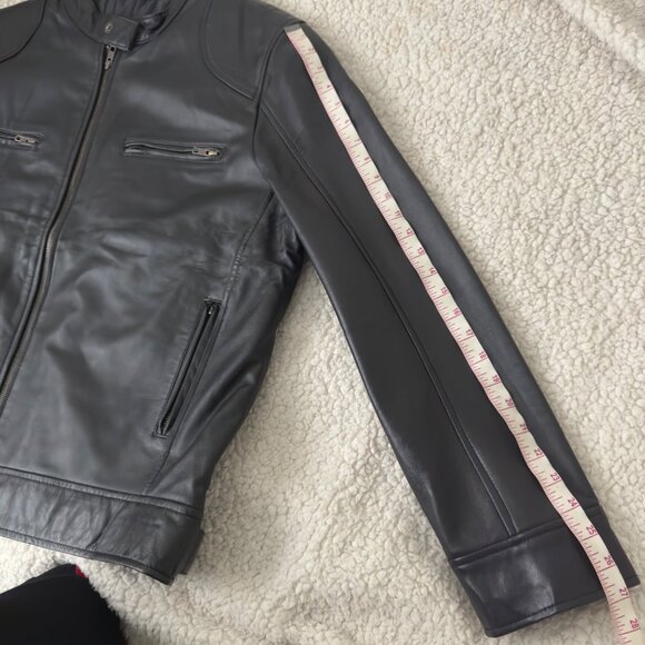 Mens Black Leather motorcycle Jacket  Zipper Pockets & Stand Collar Size XXL - Picture 9 of 16